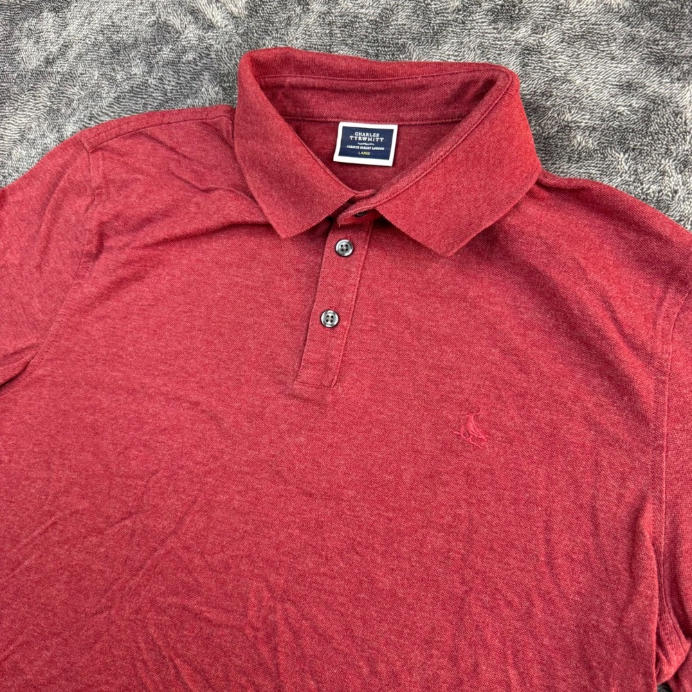 Charles Tyrwhitt Polo Shirt Mens Large Red Pique Short Sleeve Stretch Cotton L